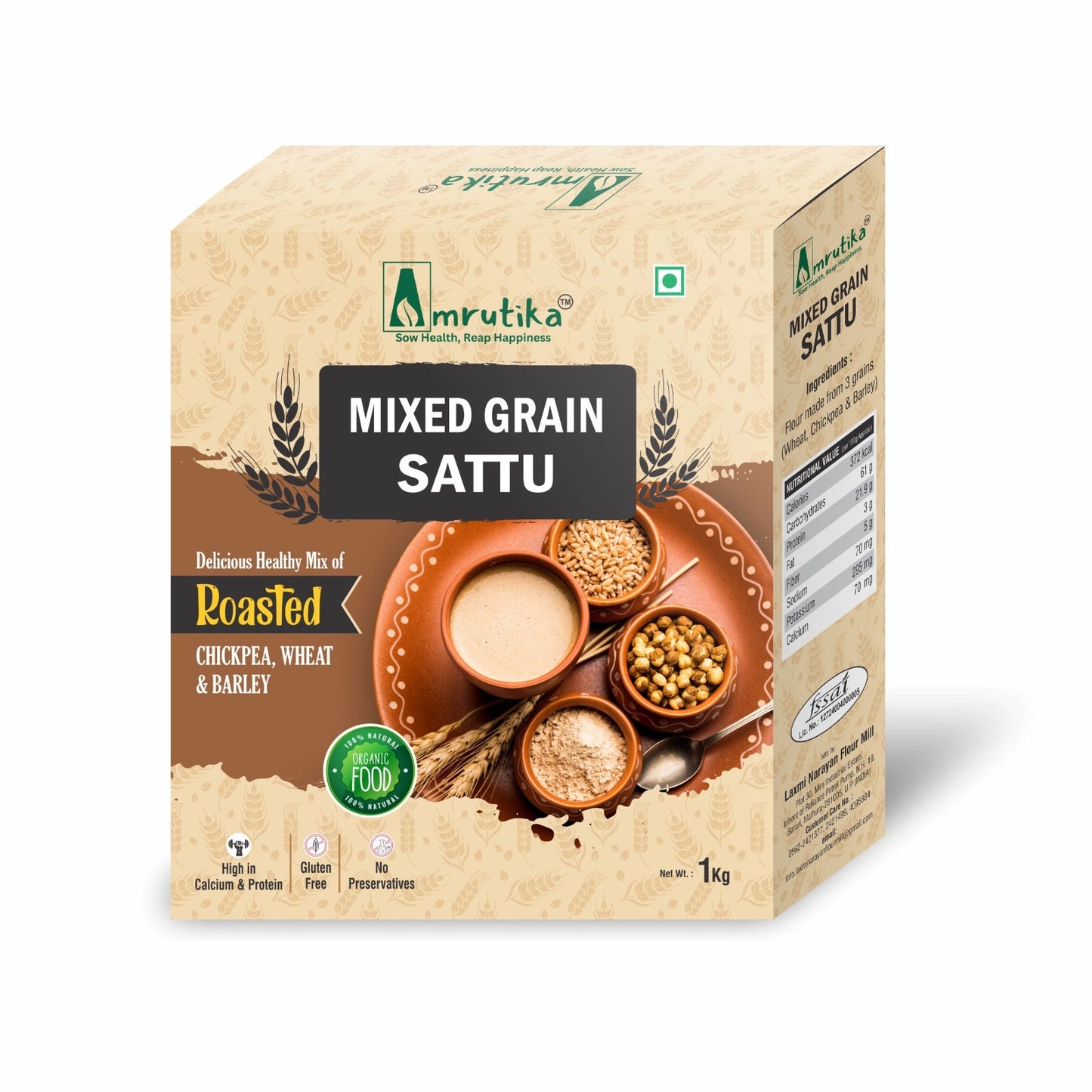 Amrutika Mixed Grain Sattu – Roasted Chickpea & Barley Blend | Protein-Rich & Cooling Superfood (1KG)