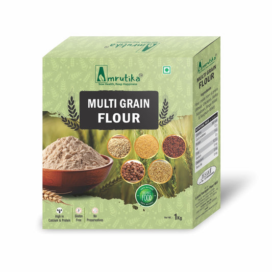 Amrutika 8-Grain Multigrain Atta – Power-Packed Chakki Flour for Immunity, Energy & Everyday Nutrition (1KG)